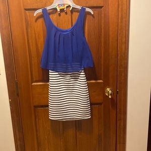 Emerald sundae mini dress. Blue and white. Small.